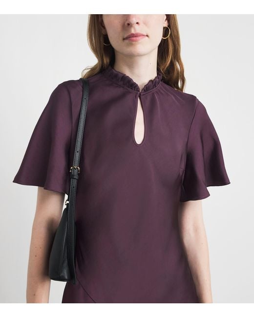 Claudie Pierlot Purple Satin Short-Sleeve Midi Dress