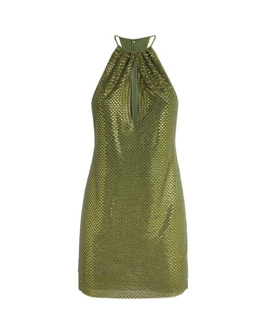 Self-Portrait Green Rhinestone Halterneck Mini Dress