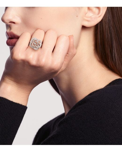 Chanel Metallic And Diamond Fil De Camélia Ring