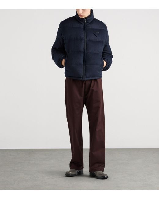 Prada Blue Cashmere Logo Puffer Jacket for men