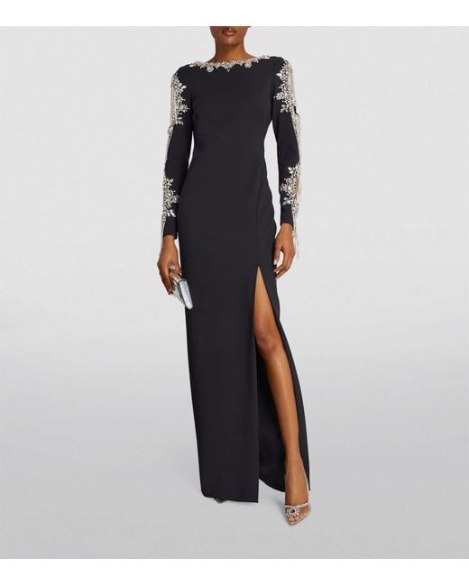 Pamella Roland Black Crystal-embellished Cut-out Gown