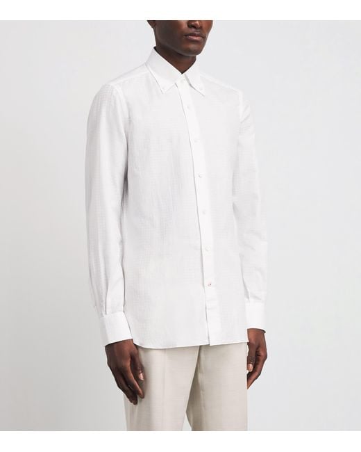 Isaia White Cotton-Linen Check Shirt for men