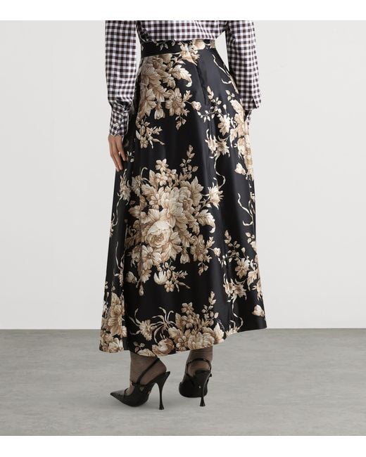 Dolce & Gabbana Black Silk Floral Midi Skirt