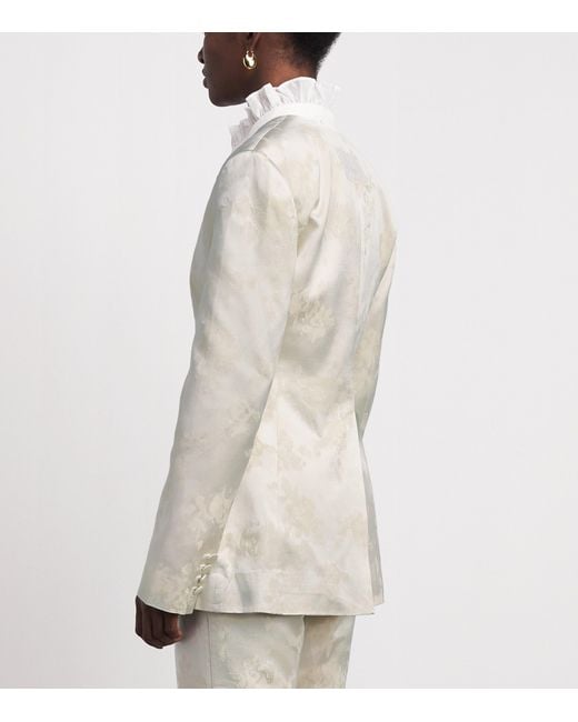 Ganni White Satin Floral Blazer