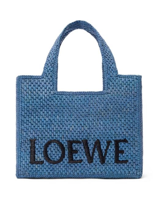 Loewe Blue X Paula's Ibiza Small Raffia Font Tote Bag