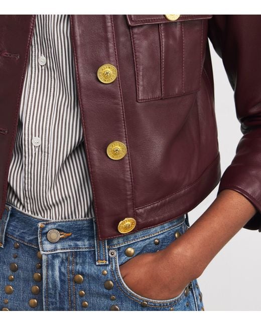 L'Agence Purple Leather Collarless Deidra Jacket