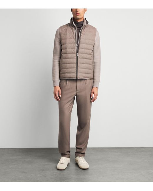 FIORONI CASHMERE Brown Virgin Wool Reversible Gilet for men