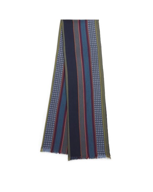 Paul Smith Blue Wool-Silk Artist Stripe Scarf for men