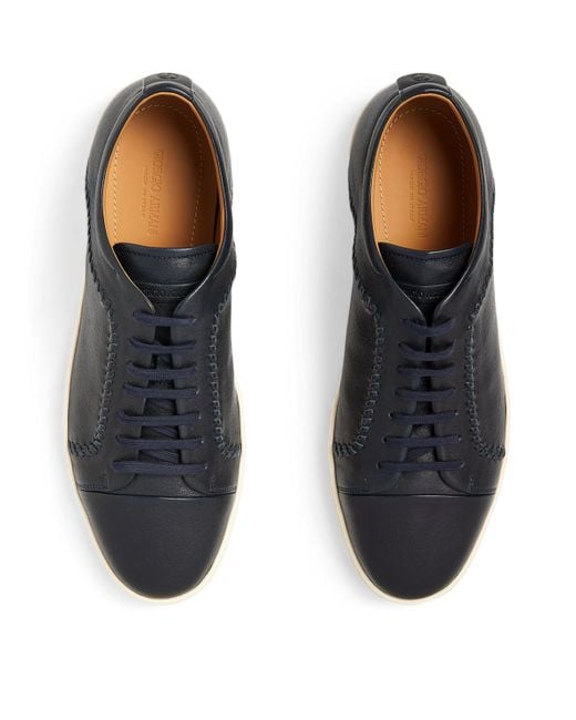 Giorgio Armani Blue Leather Low-Top Sneakers for men