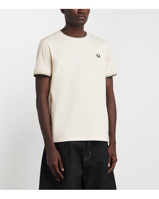 Fred Perry White Cotton Twin Tipped T-Shirt for men