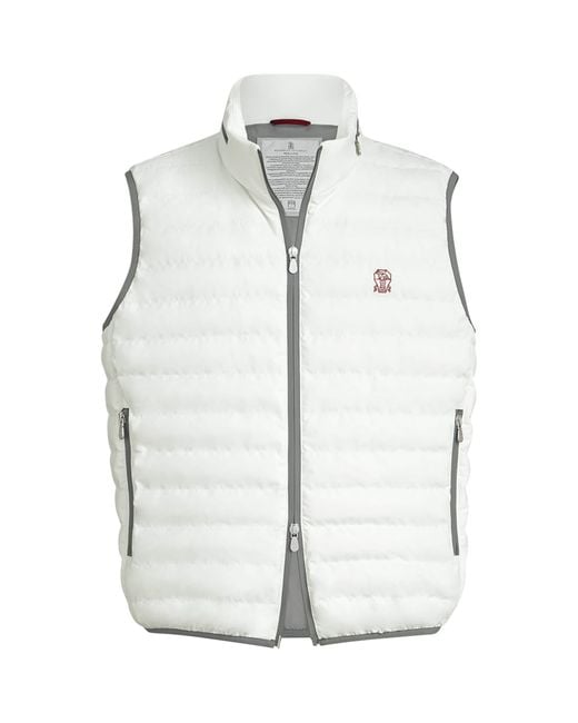 Brunello Cucinelli Multicolor Sleeveless Nylon Down Jacket With Logo And Removable Hood for men