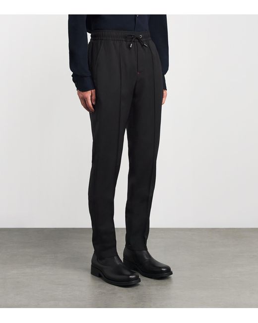 Isaia Black Wool-Mohair Drawstring Trousers for men