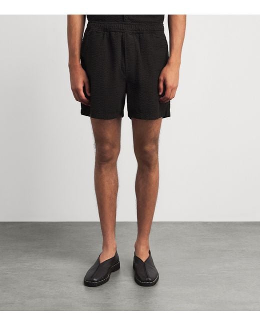 Wax London Black Cotton Seersucker Mescal Shorts for men