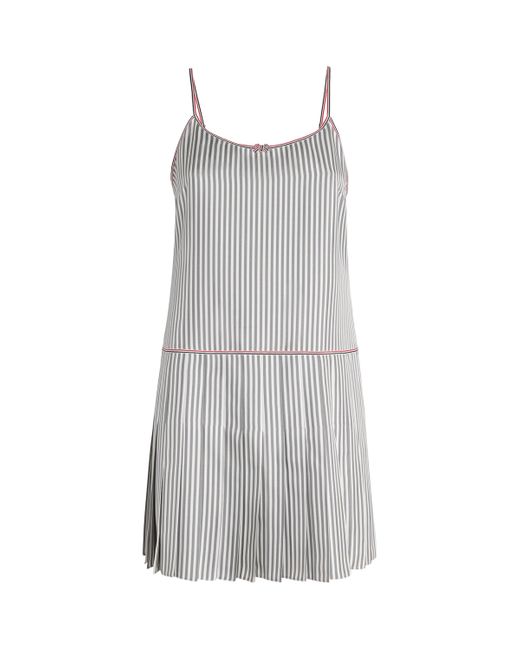 Thom Browne Gray Silk Pleated Mini Dress