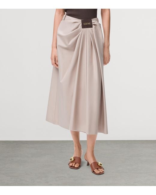 Loewe Pink Cotton-Silk Draped Midi Skirt