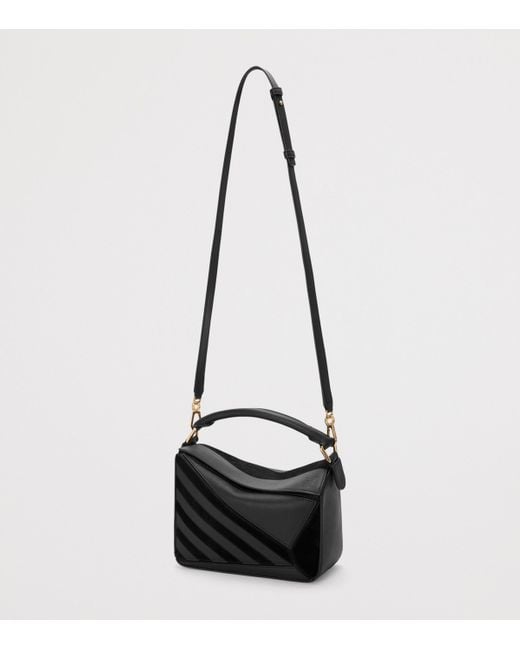 Loewe Black Small Leather Stripe Puzzle Edge Top-Handle Bag