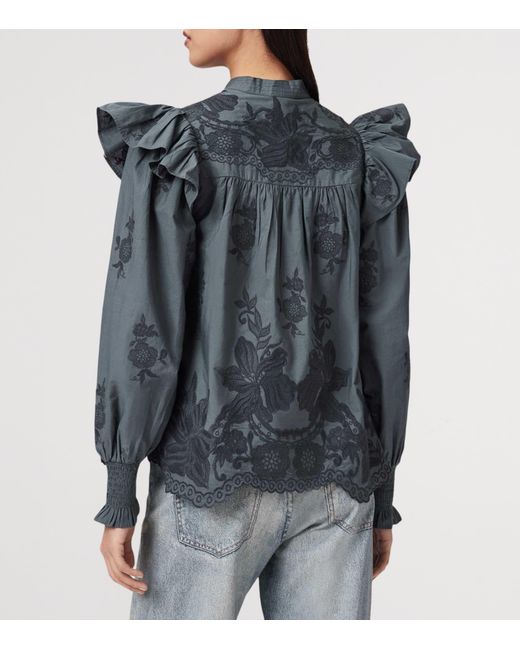 AllSaints Blue Cotton Nisa Embroidered Blouse