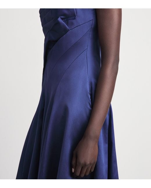 Talbot Runhof Blue Mikado Satin Pleated Gown