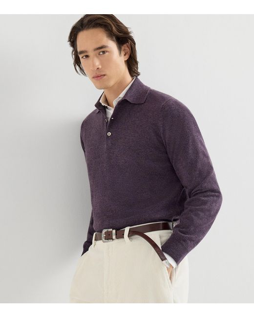 Brunello Cucinelli Purple Cashmere Polo Sweater for men