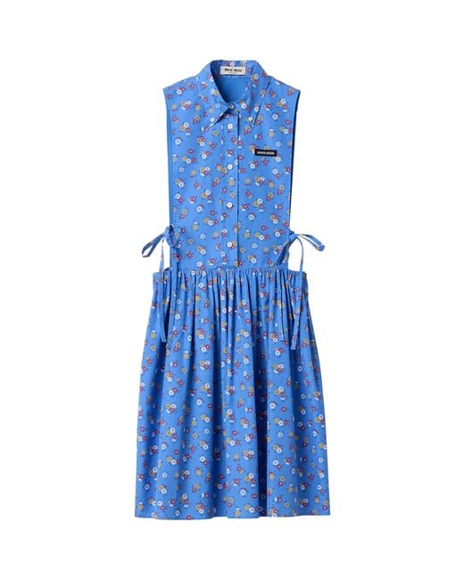 Miu Miu Blue Cotton Poplin Floral Mini Dress