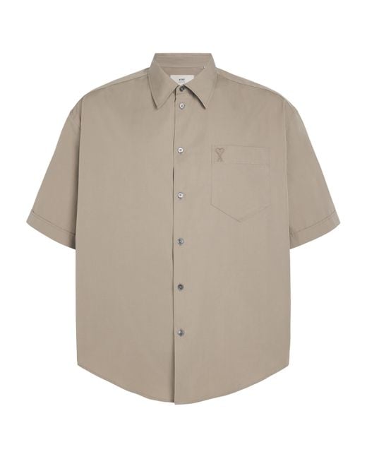 AMI Gray Cotton Oversized Short-Sleeve Shirt for men