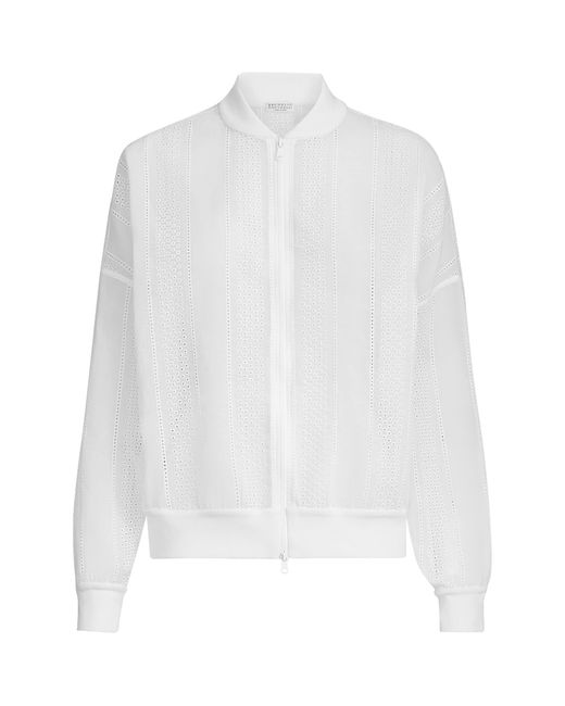 Brunello Cucinelli White Cotton Broderie Anglaise Bomber Jacket