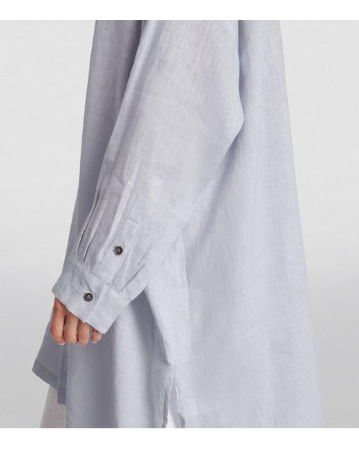 Eskandar Gray Linen Check Longline Shirt