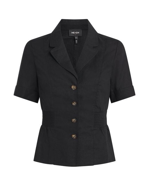ME+EM Black Linen-Blend Soft Sculpt Top