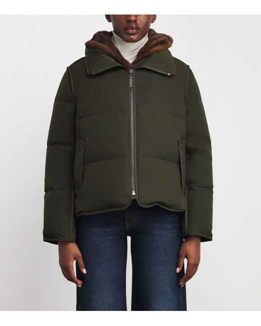 Yves Salomon Green Down-Mink Technical Puffer Jacket
