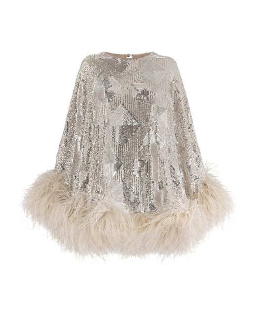 ‎Taller Marmo Natural Sequinned Feather-Trim Nassau Mini Dress