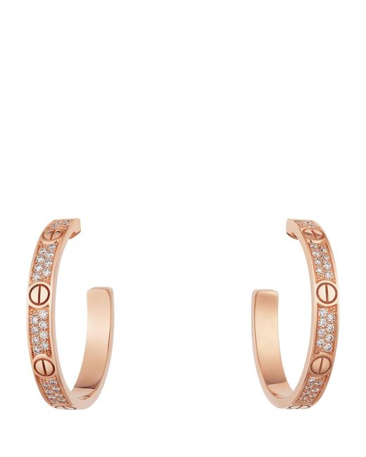 Cartier Metallic Rose Gold And Diamond Love Hoop Earrings