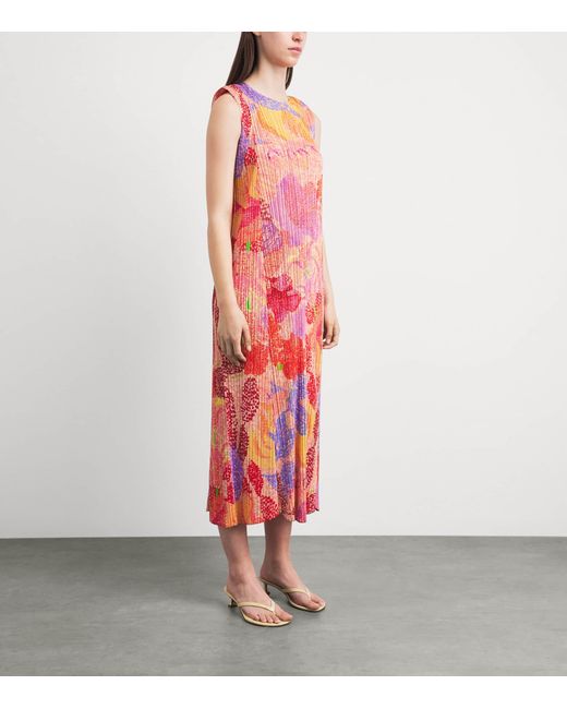 Pleats Please Issey Miyake Pink Pleated Foggy Forest Midi Dress