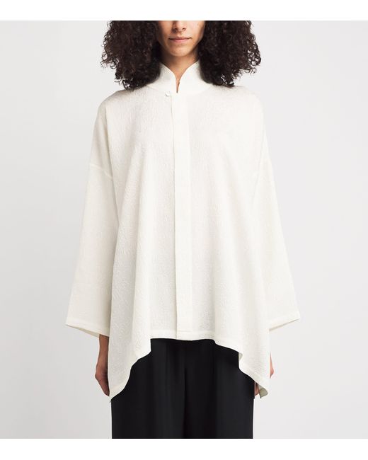Eskandar White Silk Stand-Collar Wide Shirt