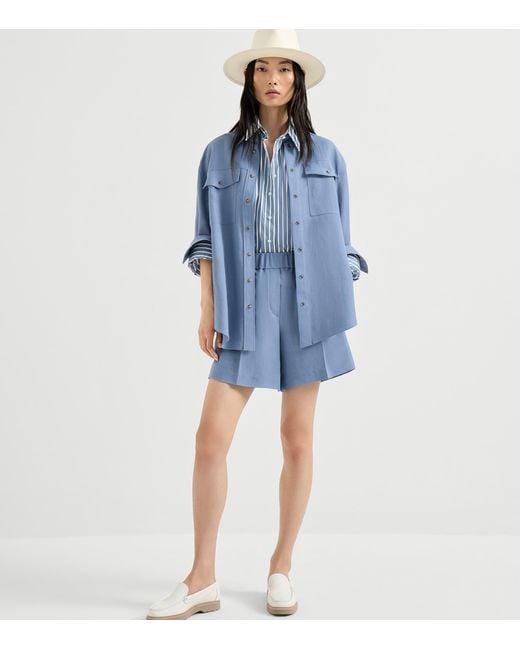 Brunello Cucinelli Blue Twill Twin-Pocket Shirt