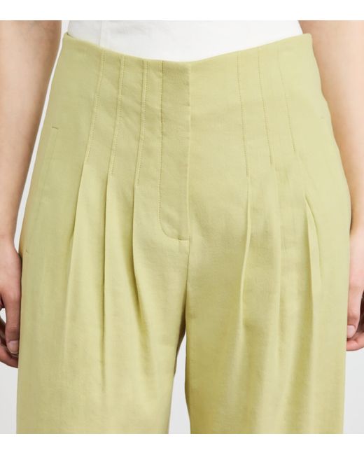 Veronica Beard Yellow Linen-Blend Wide-Leg Trousers