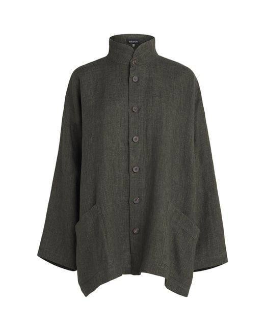 Eskandar Gray Linen Double Stand-Collar Longline Jacket