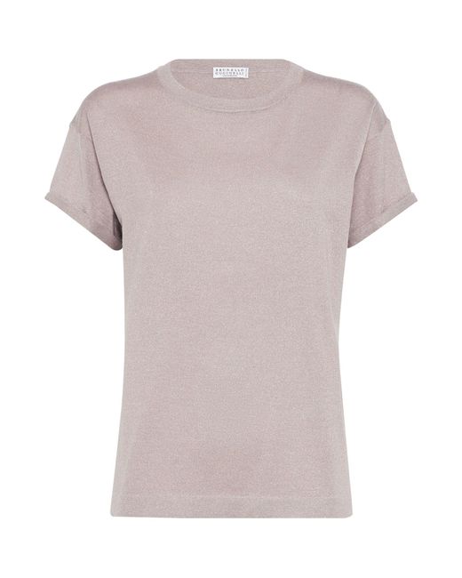 Brunello Cucinelli Gray Silk-cashmere Lamé T-shirt