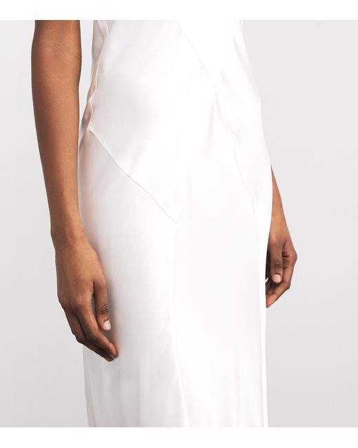 knee length dresses for ladies Prada Lace-Trimmed Maxi Slip Dress White Crepe de Chine Size 40 NEW   Celebrity Owned