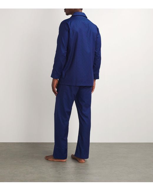 Derek Rose Blue Cotton Barker Pyjama Set for men