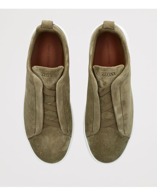 Zegna Green Suede Triple Stitch Sneakers for men