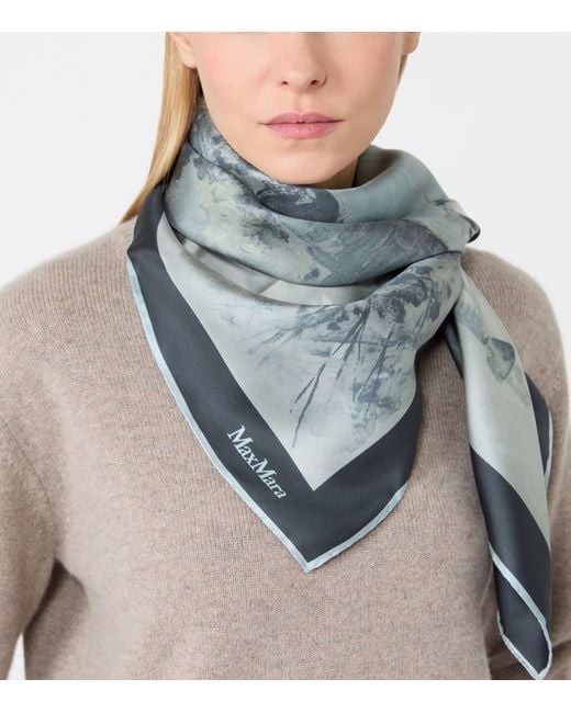 Max Mara Blue Silk Printed Square Scarf