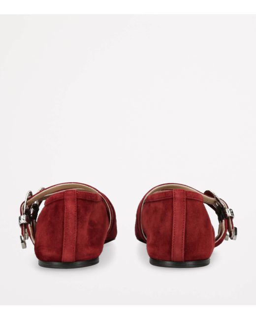 Le Monde Beryl Red Suede Buckle Claudia Ballet Flats