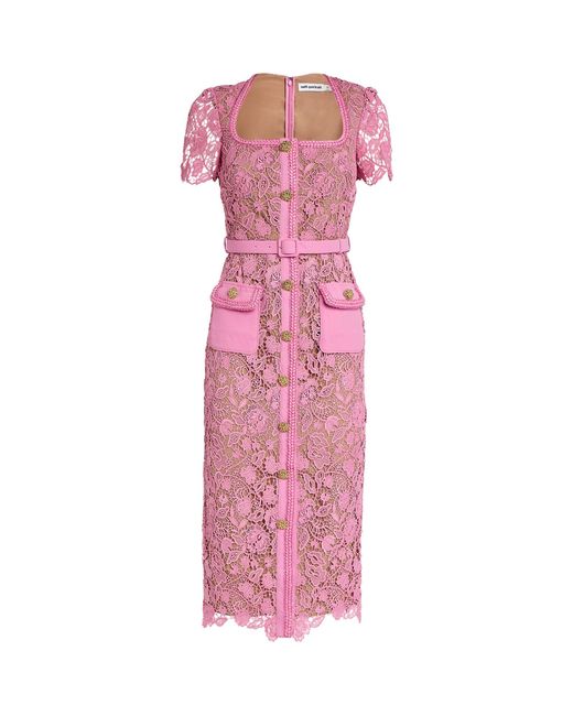 Self-Portrait Lace Midi Dress in Pink | Lyst