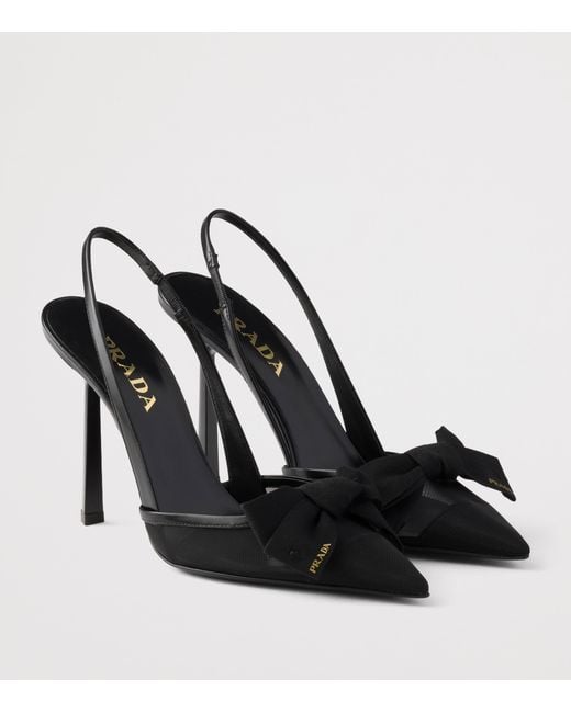 Prada Black Mesh Bow Slingback Heels 100