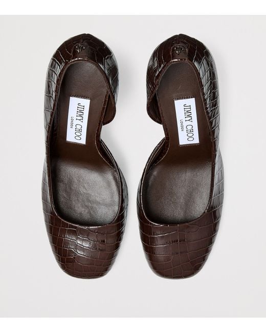 Jimmy Choo Brown Farren 85 Leather Croc-Embossed Pumps