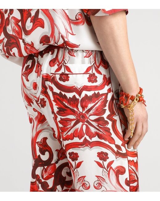 Dolce & Gabbana Red Silk Majolica Print Trousers
