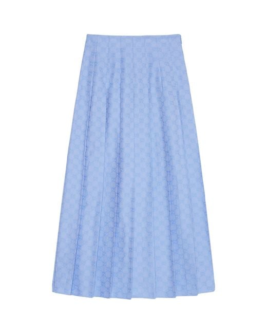Gucci Blue Oxford Cotton Gg Supreme Midi Skirt