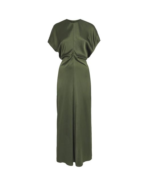 Totême Green Slubbed Slouch-Waist Midi Dress