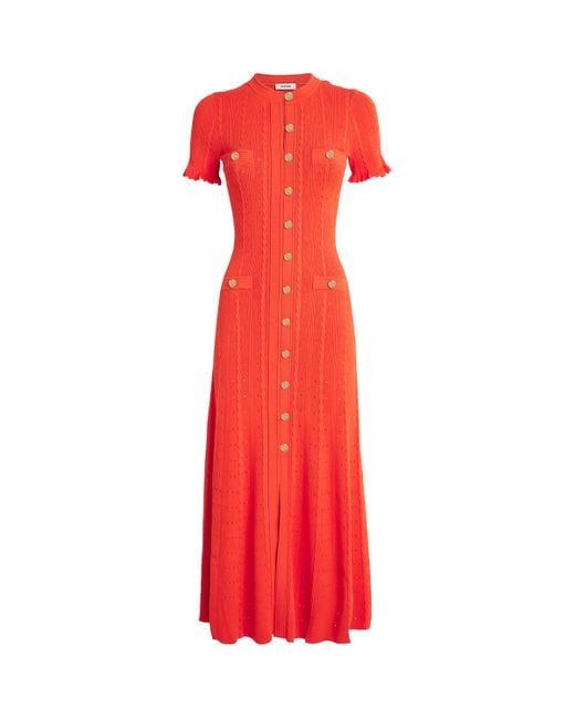 Sandro Red Knitted Perforated Midi Dress