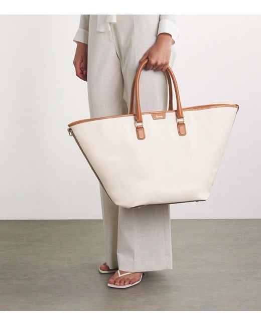 Harrods White Large Canvas Slouchy Tote Bag